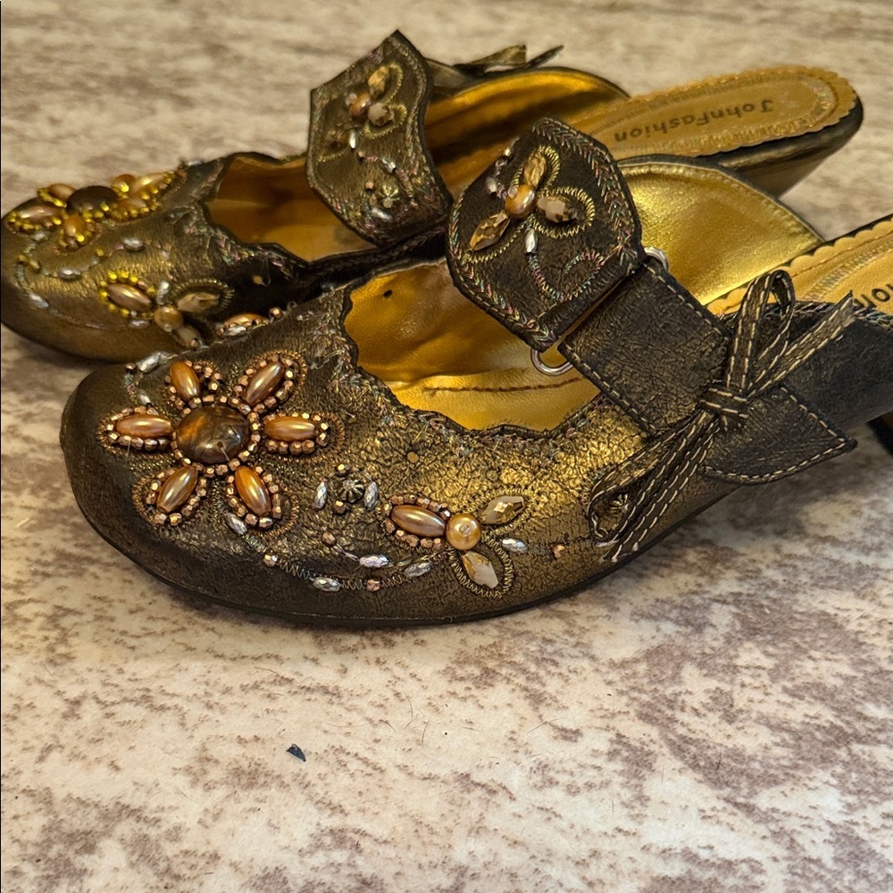 John Fashion Women's Black and Gold Embellished Mules - Picture 4 of 9
